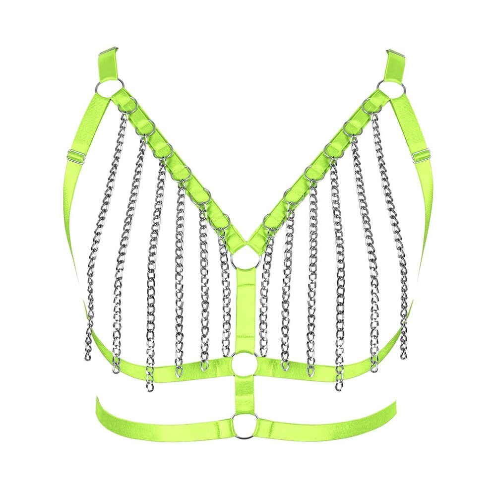 9201 Body Harness Bra Plus Size Metal Chain Hollow Bra Punk Gothic